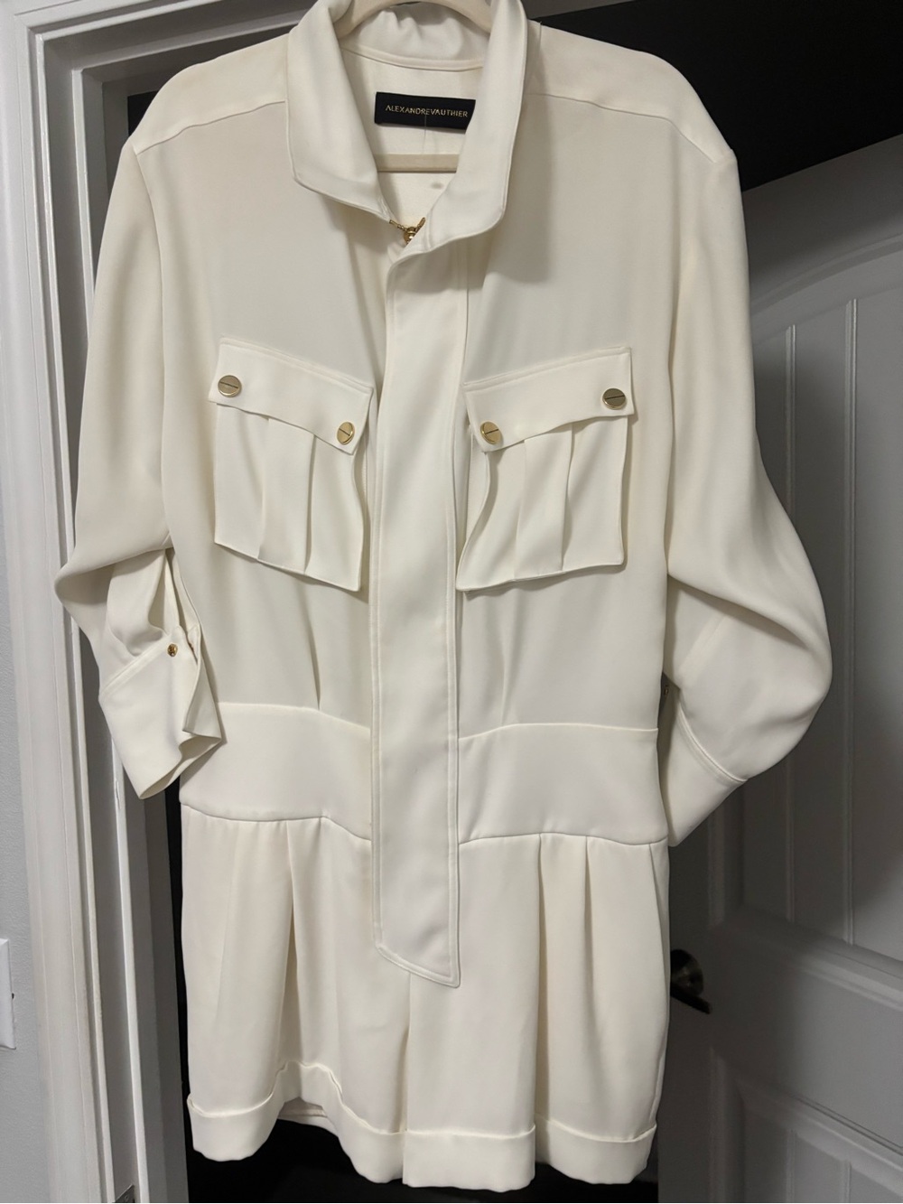 Alexandre Vauthier White Utility Romper Jumpsuit Gold Hardware Size 38